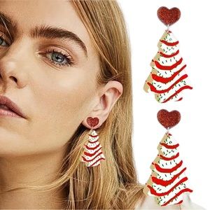 FLASH SALE!! Christmas Tree Drop Earrings with Glitter Hearts
